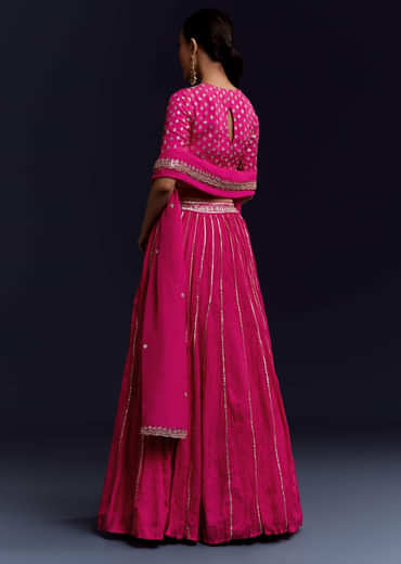 Pink Gota Lace Chinon Silk Bridesmaid Lehenga Set