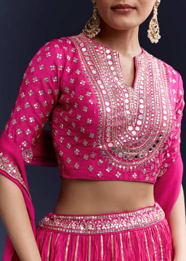 Pink Gota Lace Chinon Silk Bridesmaid Lehenga Set