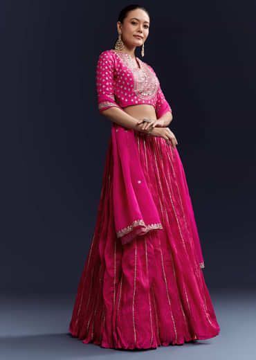 Pink Gota Lace Chinon Silk Bridesmaid Lehenga Set