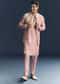 Pink Imported Linen Kurta Jacket Set For Men With Aari Work