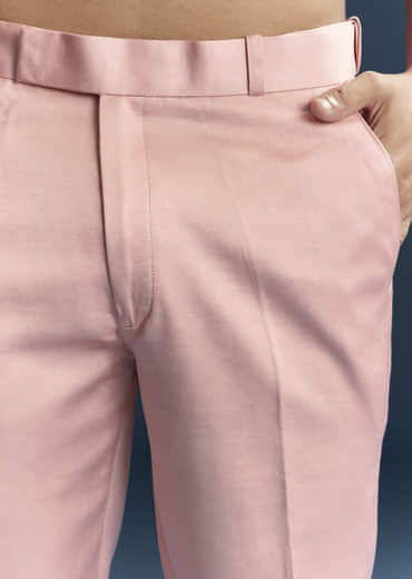 Pink Imported Linen Kurta Jacket Set For Men With Aari Work