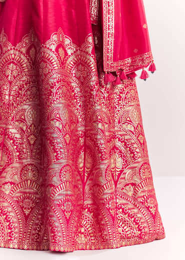 Pink Jacquard Silk Anarkali Suit With Dupatta