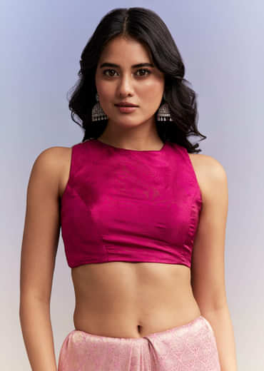 Pink Jacquard Tissue Saree With Heavy Hand Embroidery