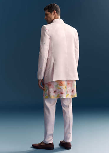 Pink Jodhpuri Suit For Men With Floral Print And Embroidery