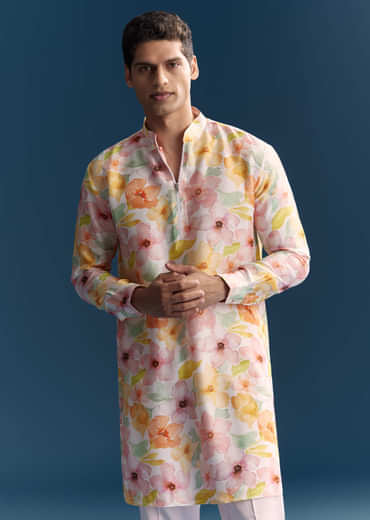 Pink Jodhpuri Suit For Men With Floral Print And Embroidery