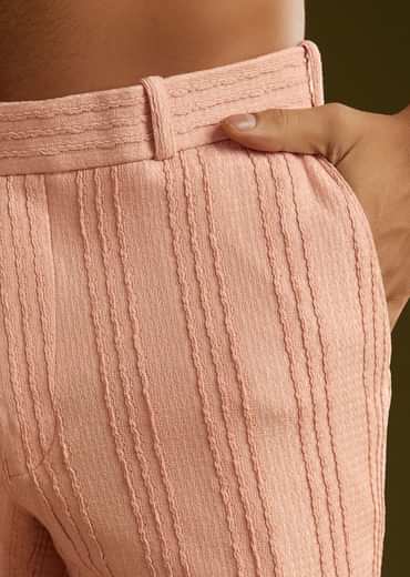 Pink Knit Kurta Jacket Set With Moti Work