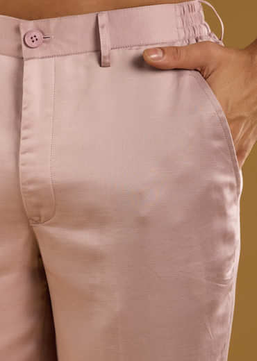 Pink Kurta Jacket Set For Men With Thread Work