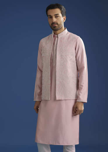 Pink Kurta Jacket Set With Gota Cutwork