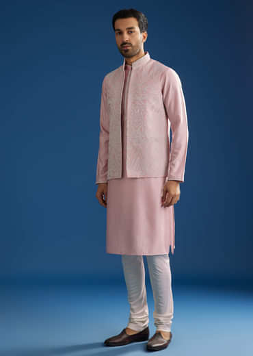 Pink Kurta Jacket Set With Gota Cutwork
