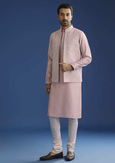 Pink Kurta Jacket Set With Gota Cutwork