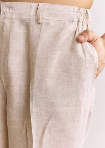 Pink Linen Kurta Set With Embroidery