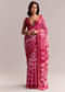 Pink Linen Printed Saree With Authentic Shibori Print