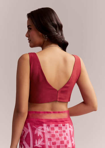 Pink Linen Printed Saree With Authentic Shibori Print