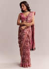 Pink Linen Printed Saree With Traditional Ajrakh Hand Block Print