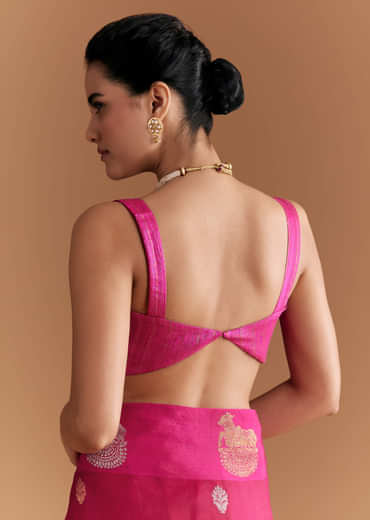 Pink Linen Woven Saree With Brocade And Zari Work