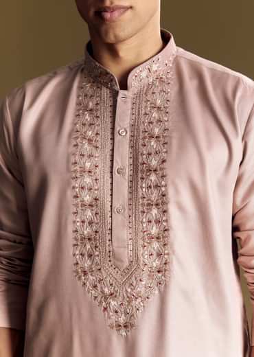 Pink Modal Kurta Set With Thread Work