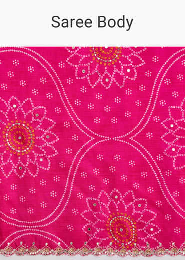 Pink Muslin Bandhani Printed Saree With Zari And Mirror Embroidery