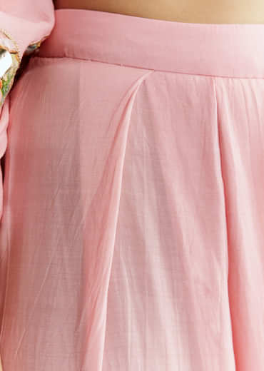 Pink Muslin Crop Top And Jacket Set With Gotta Work