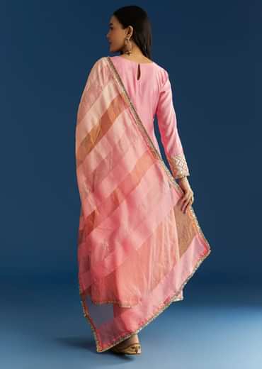 Pink Muslin Gotta Work Anarkali With Gotta Lace Pant And Dupatta