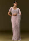 Pink Net Saree With All Over Embroidery