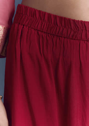 Pink Ombre Georgette Kurta Set With Banarasi Weave