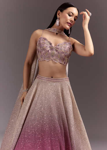 Pink Ombre Lehenga Dupatta Set With Heavily Worked Blouse