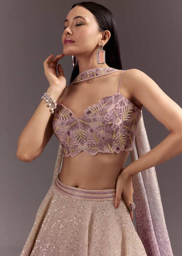 Pink Ombre Lehenga Dupatta Set With Heavily Worked Blouse