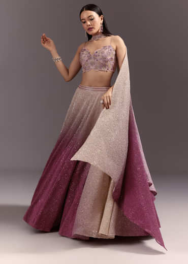 Pink Ombre Lehenga Dupatta Set With Heavily Worked Blouse