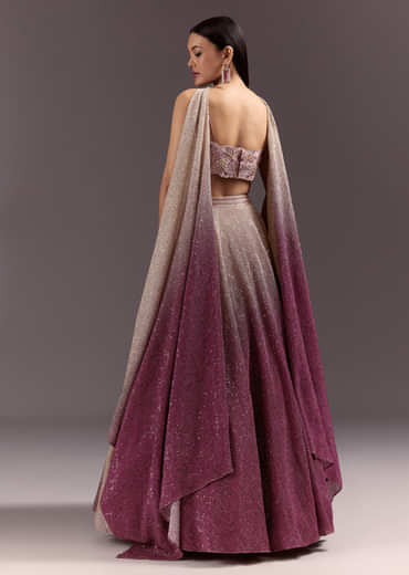 Pink Ombre Lehenga Dupatta Set With Heavily Worked Blouse