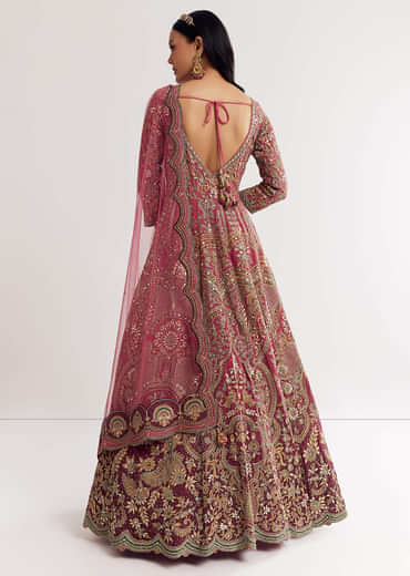 Pink Ombre Printed Anarkali Suit With Gotta And Mirror Work