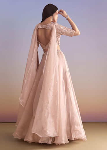 Pink Organza Bridesmaid Lehenga With Sequins And Cutdana Embroidery