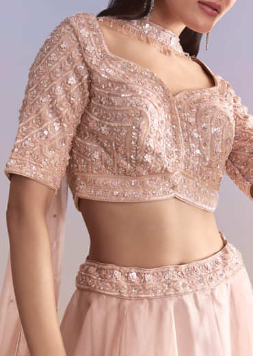 Pink Organza Bridesmaid Lehenga With Sequins And Cutdana Embroidery