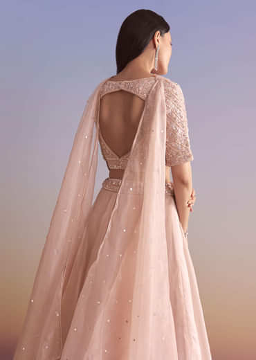 Pink Organza Bridesmaid Lehenga With Sequins And Cutdana Embroidery