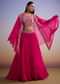 Pink Organza Crop Top And Skirt Set With Embroidered Cape