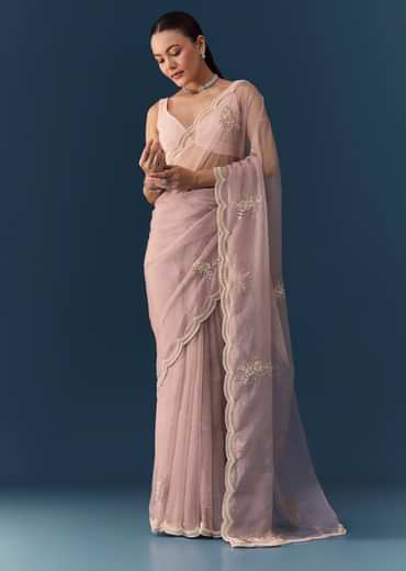 Pink Organza Embroidered Saree with Blouse Fabric