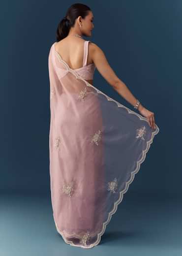 Pink Organza Embroidered Saree with Blouse Fabric