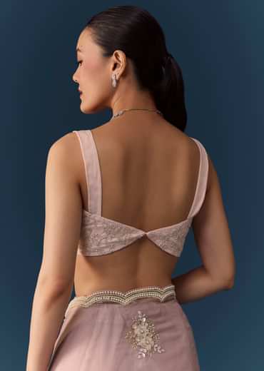 Pink Organza Embroidered Saree with Blouse Fabric