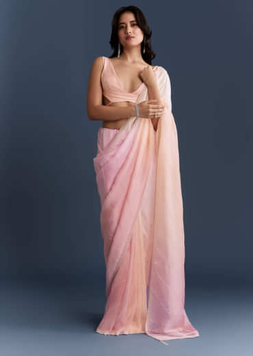 Pink Organza Saree With Cutdana And Sequins Work