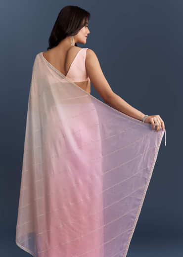 Pink Organza Saree With Cutdana And Sequins Work