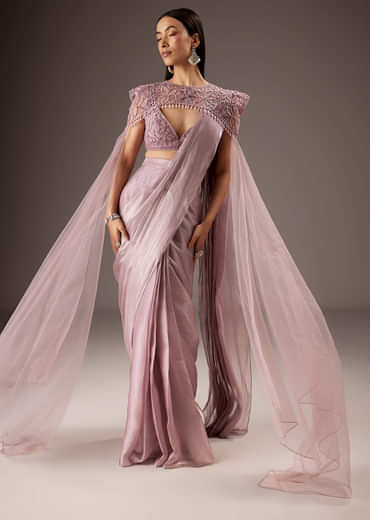 Pink Organza Saree With Heavy Embroidery