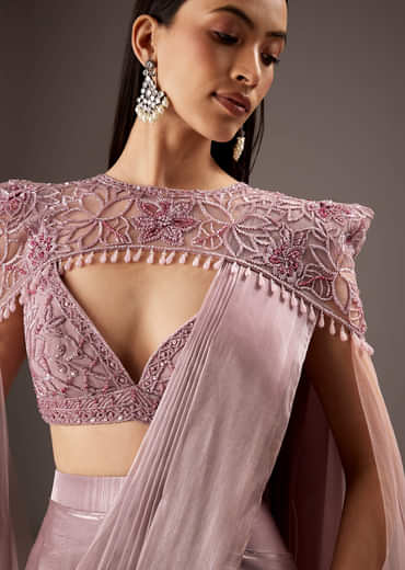 Pink Organza Saree With Heavy Embroidery