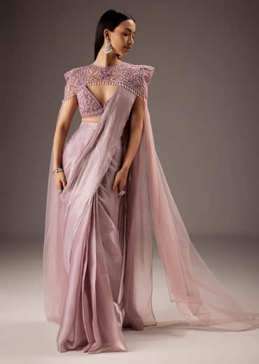 Pink Organza Saree With Heavy Embroidery