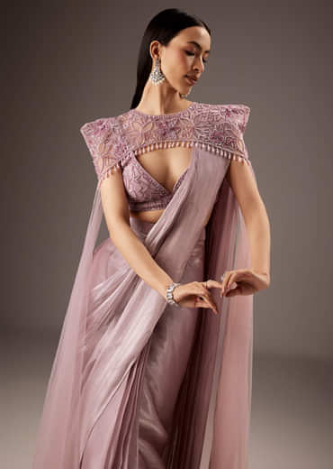 Pink Organza Saree With Heavy Embroidery