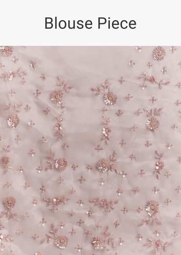 Pink Organza Sequins Saree With Scallop Border