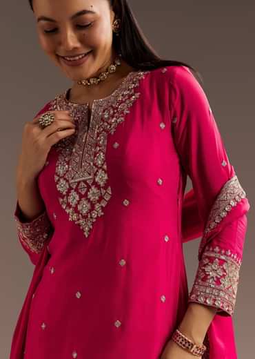 Pink Palazzo Dupatta Set With sequins Work