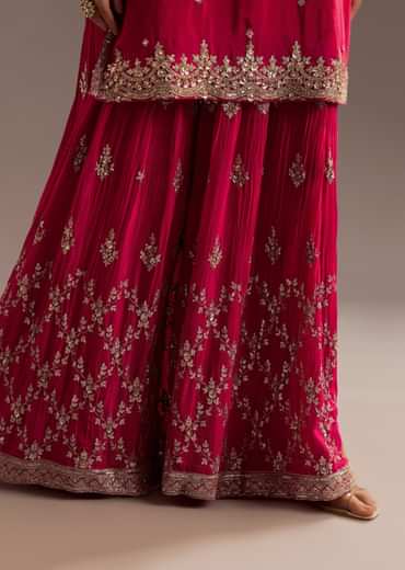 Pink Palazzo Dupatta Set With sequins Work