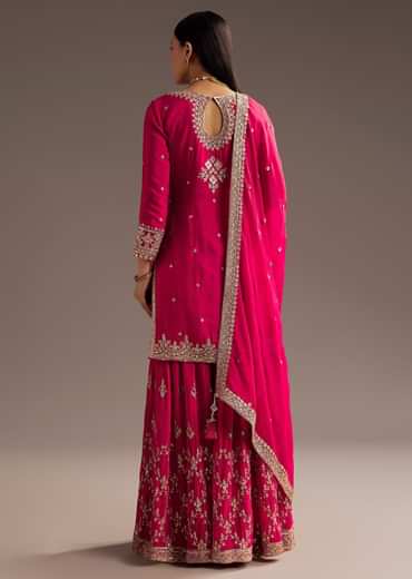 Pink Palazzo Dupatta Set With sequins Work