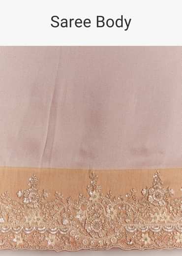 Pink Peach Kora Silk Saree With Zardosi Embroidery