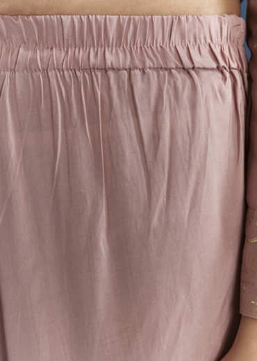 Pink Printed Chanderi Anarkali Set With Thread Work