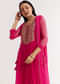 Pink Printed Chiffon Sequin Kurta Set With Dupatta